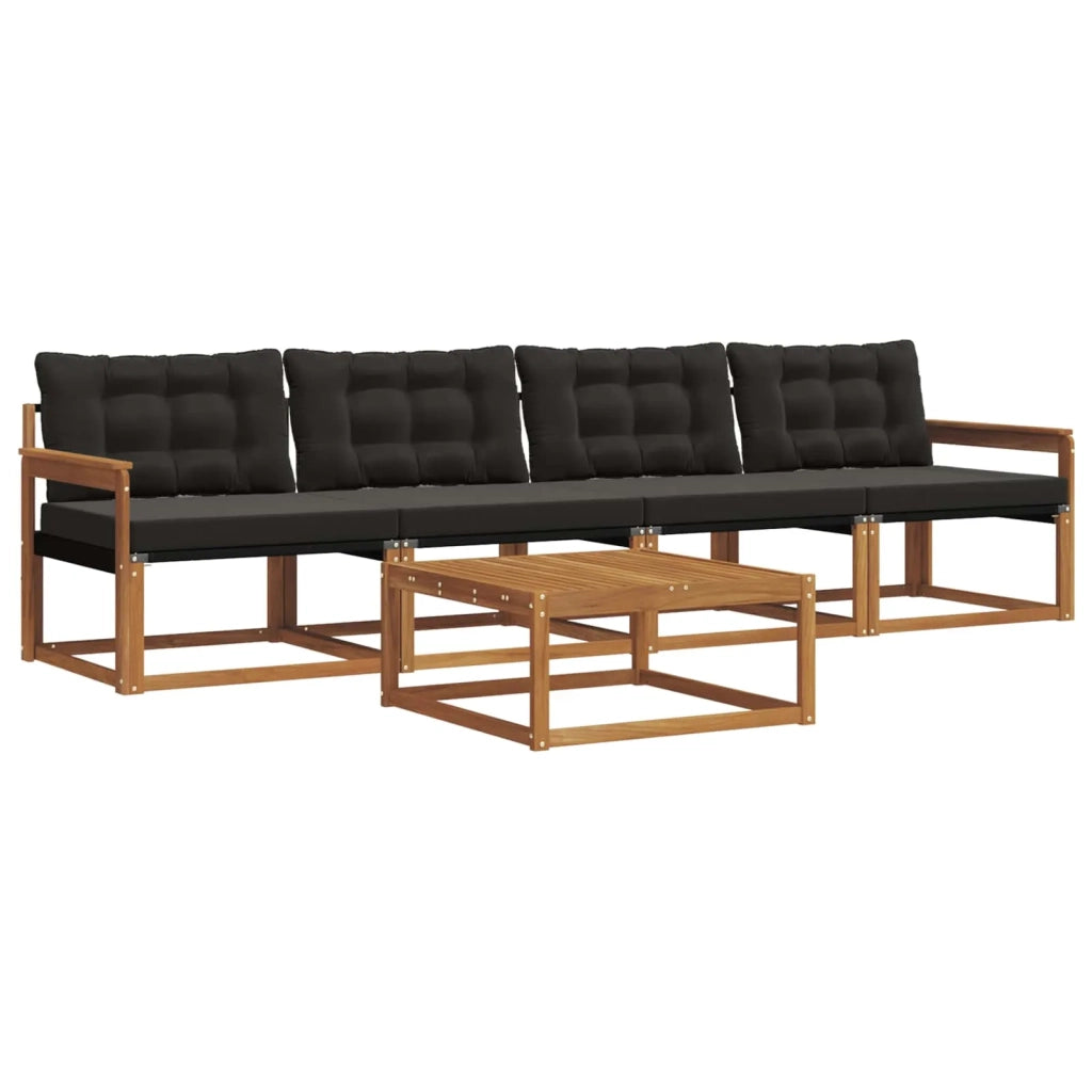 Set di divani da esterno con cuscino 5 pcs Naturale e Nero 3369163