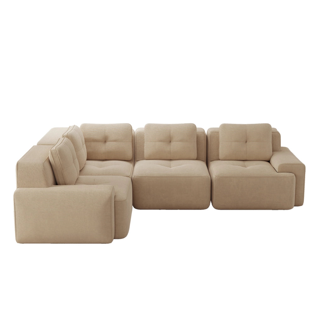 Divano angolare modulare in velluto a coste beige 295x206x69 cm; senza montaggio