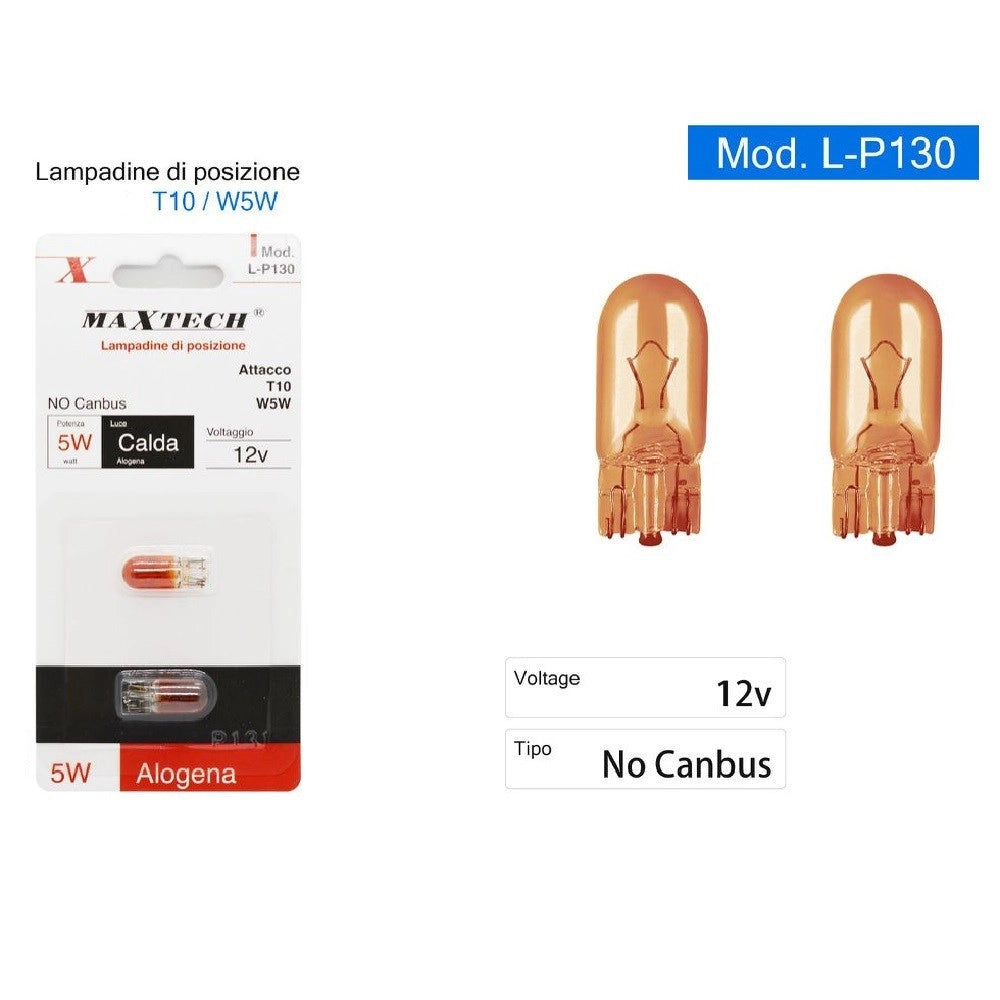 Trade Shop - Lampadine Di Posizione T10 W5w 12 V Auto 5 W Luce Calda Alogena L-p130 No Canbus -