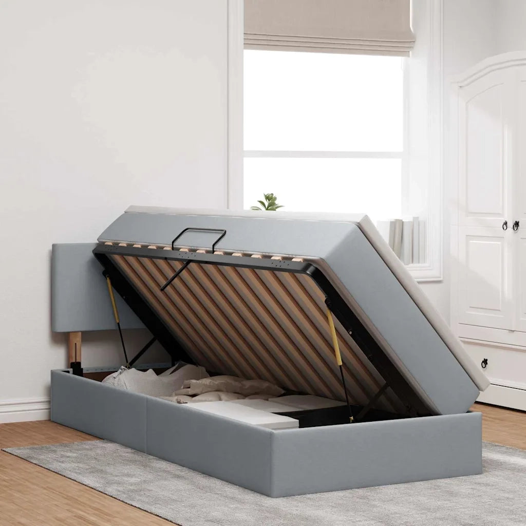 Letto con contenitore e LED Grigio chiaro 100 x 200 cm Tessuto