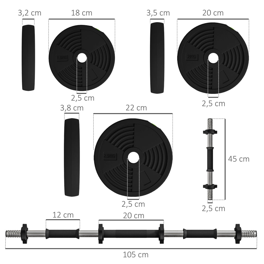 Set di manubri 2 in 1 ¨C zephmum ¨C 25 kg, Nero/Verde