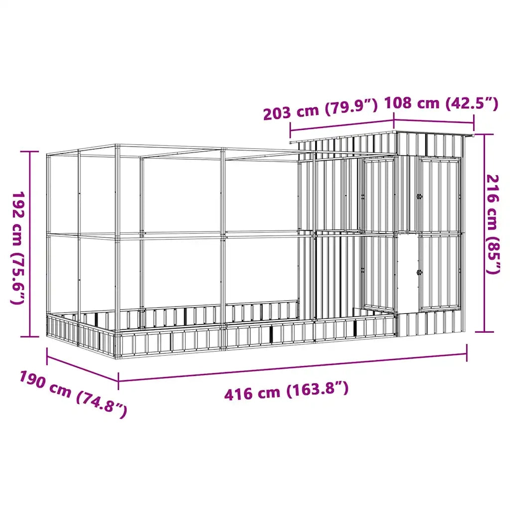 Voliera con Estensione Argento 416x203x216 cm Acciaio 3214258