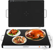 Vassoio Riscaldante Elettrico, Piatto Scaldavivande Portatile in Vetro Temperato con Temperatura Regolabile e Maniglie Antiustioni, per Feste Buffet (53 x 40 cm)
