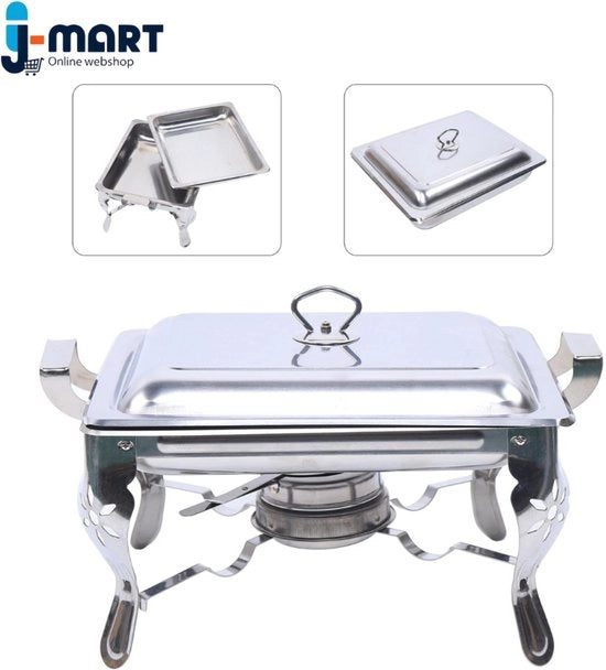 Buffet riscaldatore - Scaldabuffet - Riscaldatore alimentare - Con coperchio - Acciaio inossidabile - Argento - 21 x 26 x 26 cm - 6 Litri