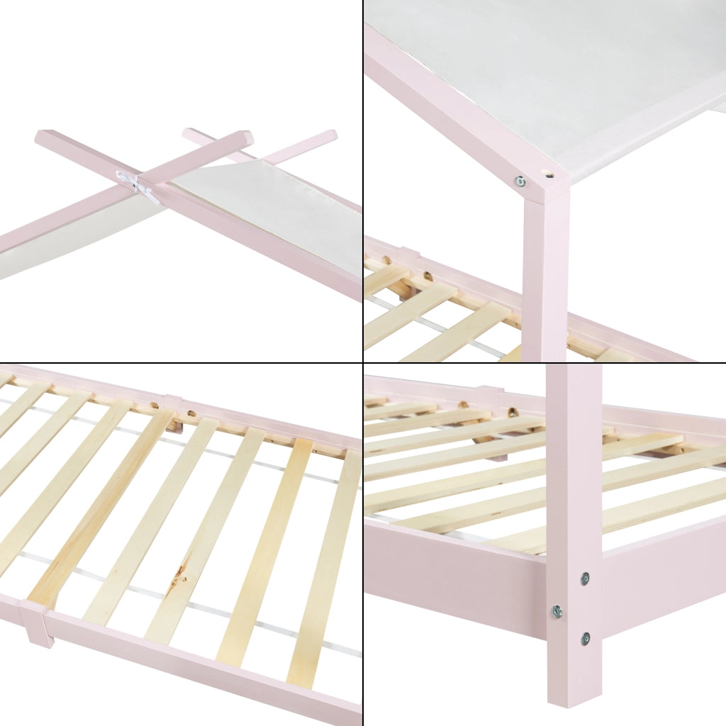Letto Brome per Cameretta a Forma di Casetta e Materasso 90x200 cm Legno di Pino - Rosa [en.casa]
