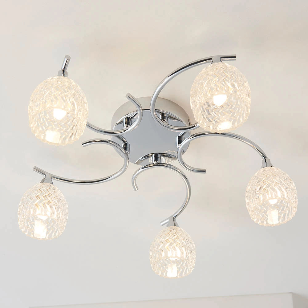Plafoniera 5 luci G9 cromata vetro tagliato Boyer Endon