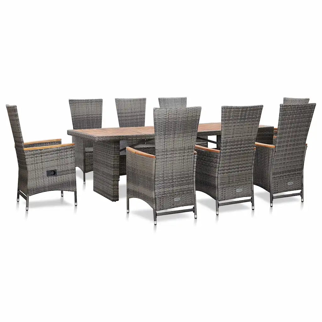 Set da Pranzo da Giardino 9 pz con Cuscini in Polyrattan Grigio 46047