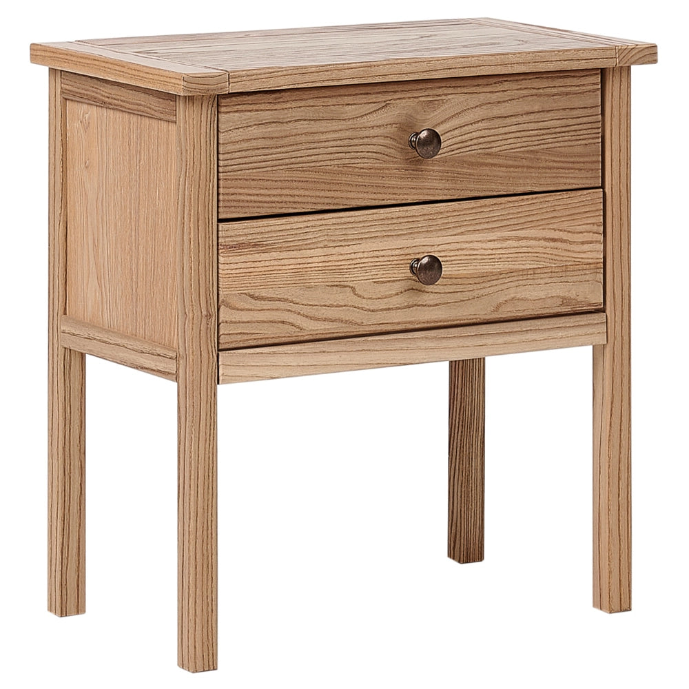 Comodino 2 cassetti portaoggetti in legno massiccio legno chiaro stile rustico