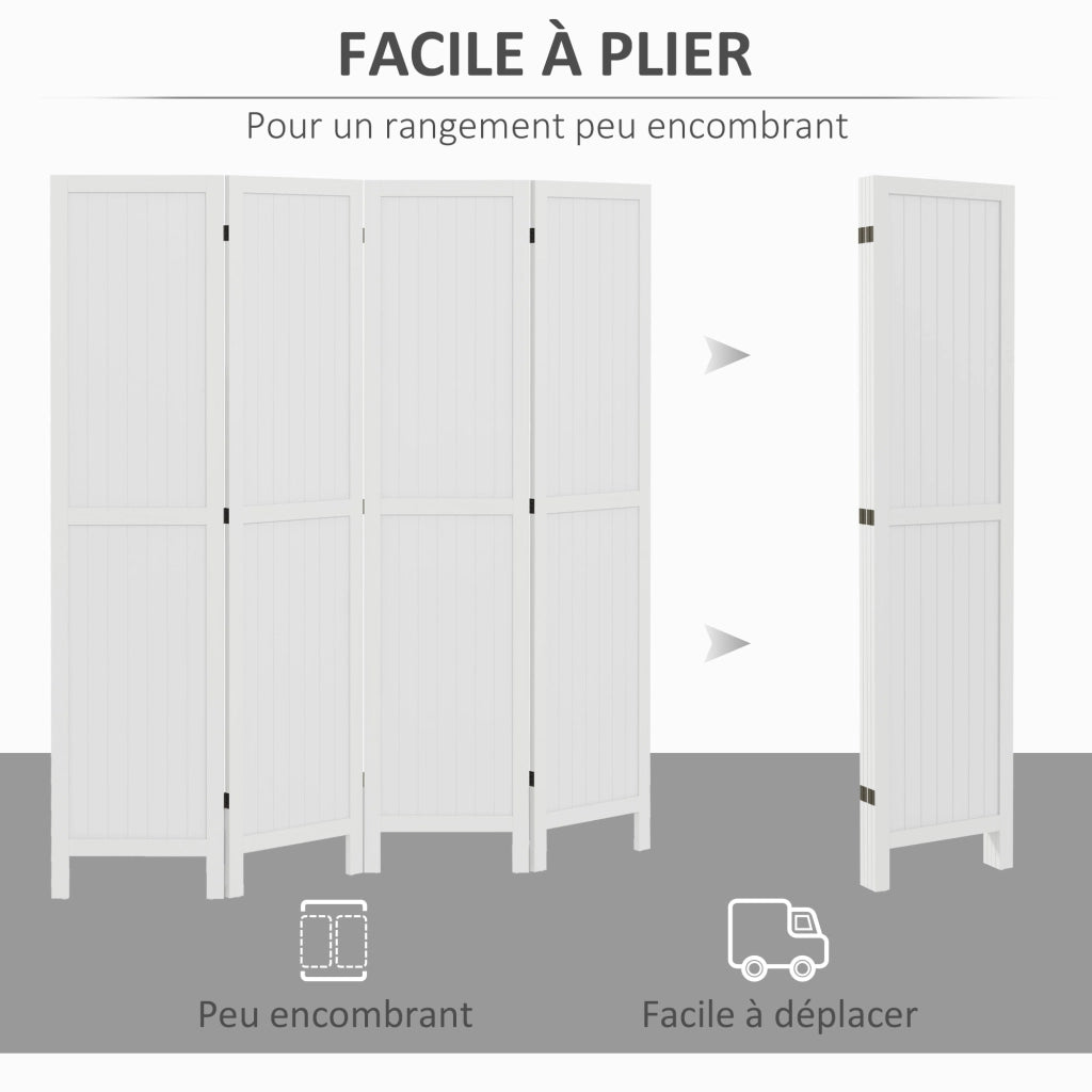 Paravento in legno ¨C zephmum ¨C 4 pannelli bianco 160x170 cm