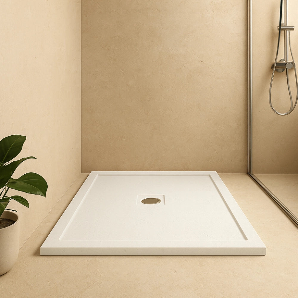 Piatto doccia cemento effetto pietra 80 x 100 cm spessore 4,8 cm antiscivolo *** colore- bianco, confezione 1