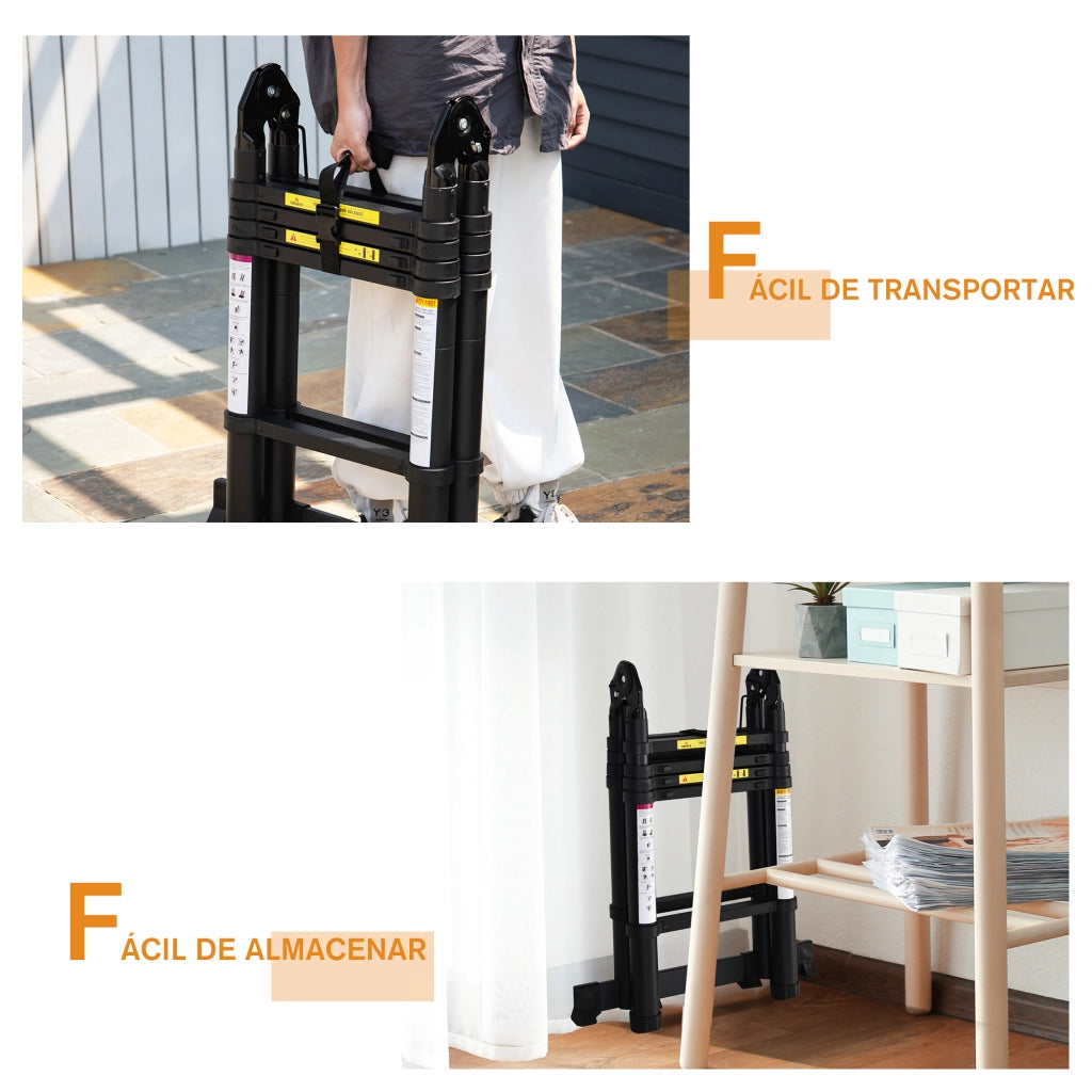 Scala a Pioli Telescopica Pieghevole Portatile ¨C Zephmum ¨C 10 Gradini 320x67x7 cm Nero