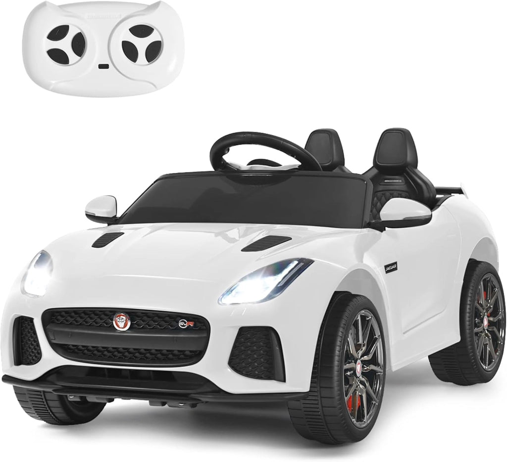 Jaguar Auto Elettrico 12 V per Bambini, Macchina Elettrica con Telecomando, con Luci Musica Storia, Avvio Lento, Velocità 3-5 km/h (Bianco)