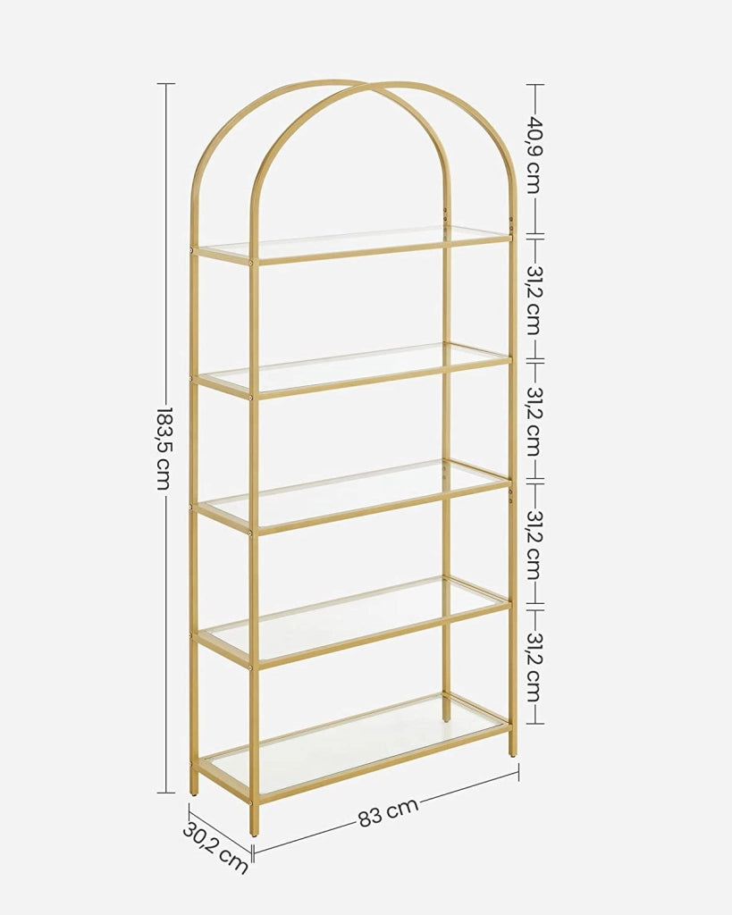 Libreria in vetro VALORA con 5 ripiani, oro - LGT050A01