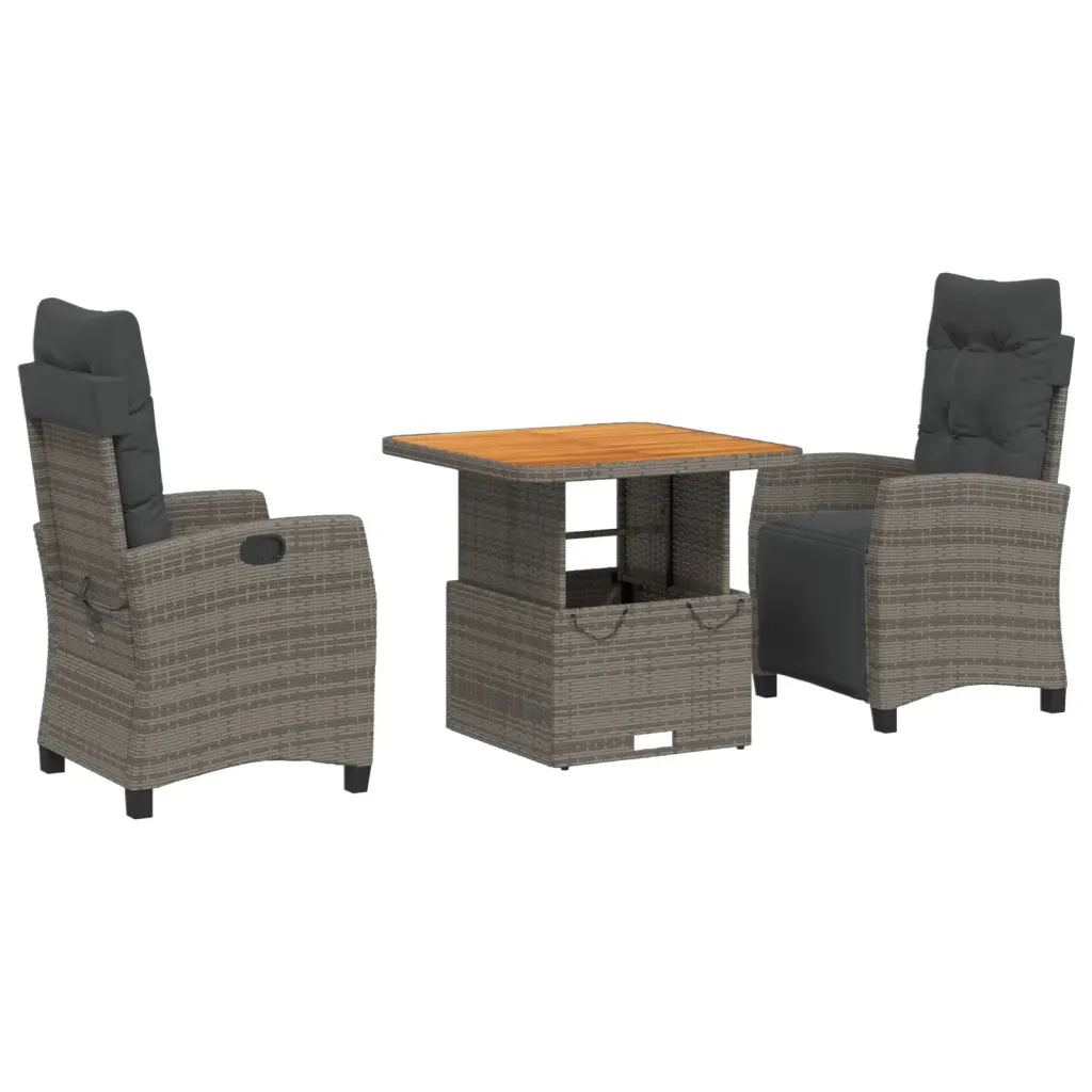 Set da Pranzo da Giardino 3 pz con Cuscini in Polyrattan Grigiocod mxl 113342