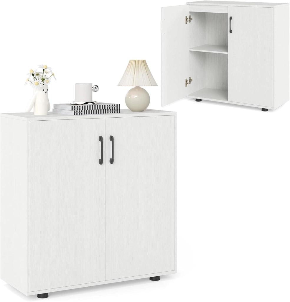 Credenza Cucina con 2 Ante, Mobile Buffet con Ripiano Regolabile, Armadio Dispensa in Legno Antiribaltamento, per Sala da Pranzo, Soggiorno, Ingresso, 80 x 31,5 x 82 cm (Bianco)