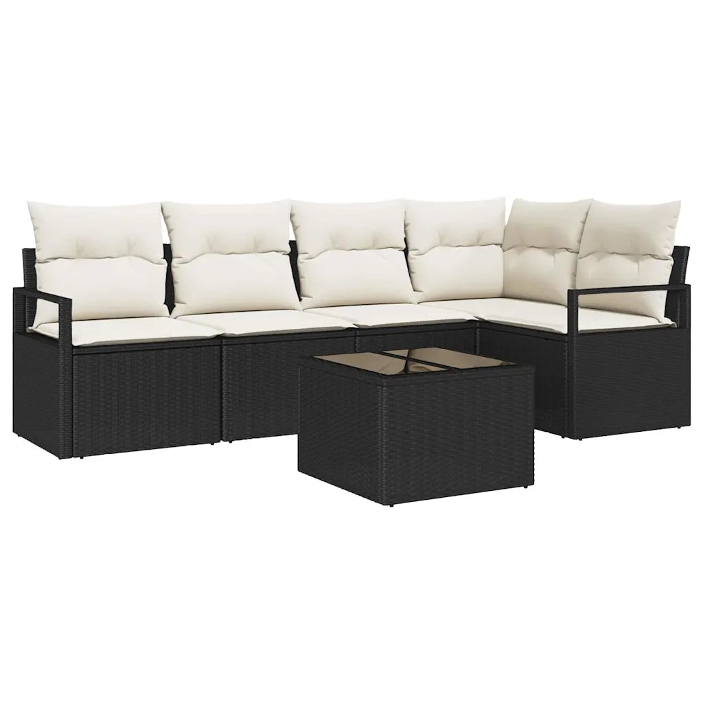 Set di divani con cuscino 6 pcs Nero polyrattan