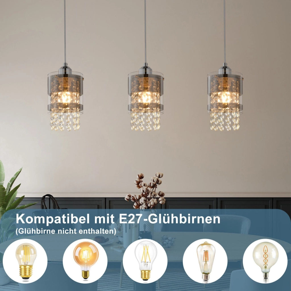 Lampada a sospensione ZMH 3 Luci cristallo E27 stile moderno Altezza regolabile Diametro 60 cm