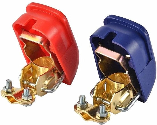 Accendiserragli per accumulatori - Bloccaggio rapido per auto, motocicletta, camion, barca - Rosso/Blu (1 coppia)
