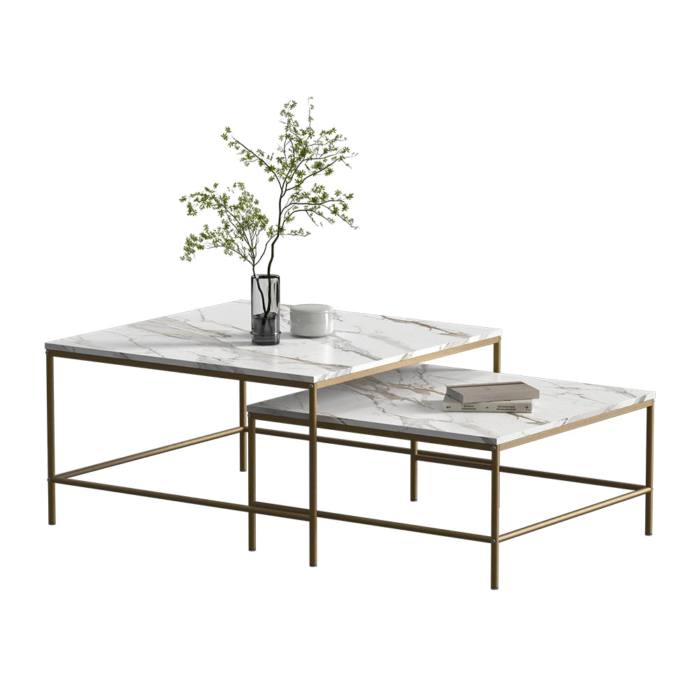 Vicco Tavolino da divano Bianco/Oro 80 x 80 cm 2 parti