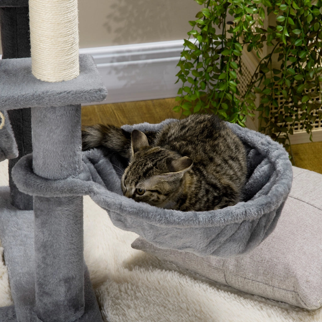 Tiragraffi per Gatti con Casa e Amaca ¨C Zephmum ¨C Grigio 48x48x140cm