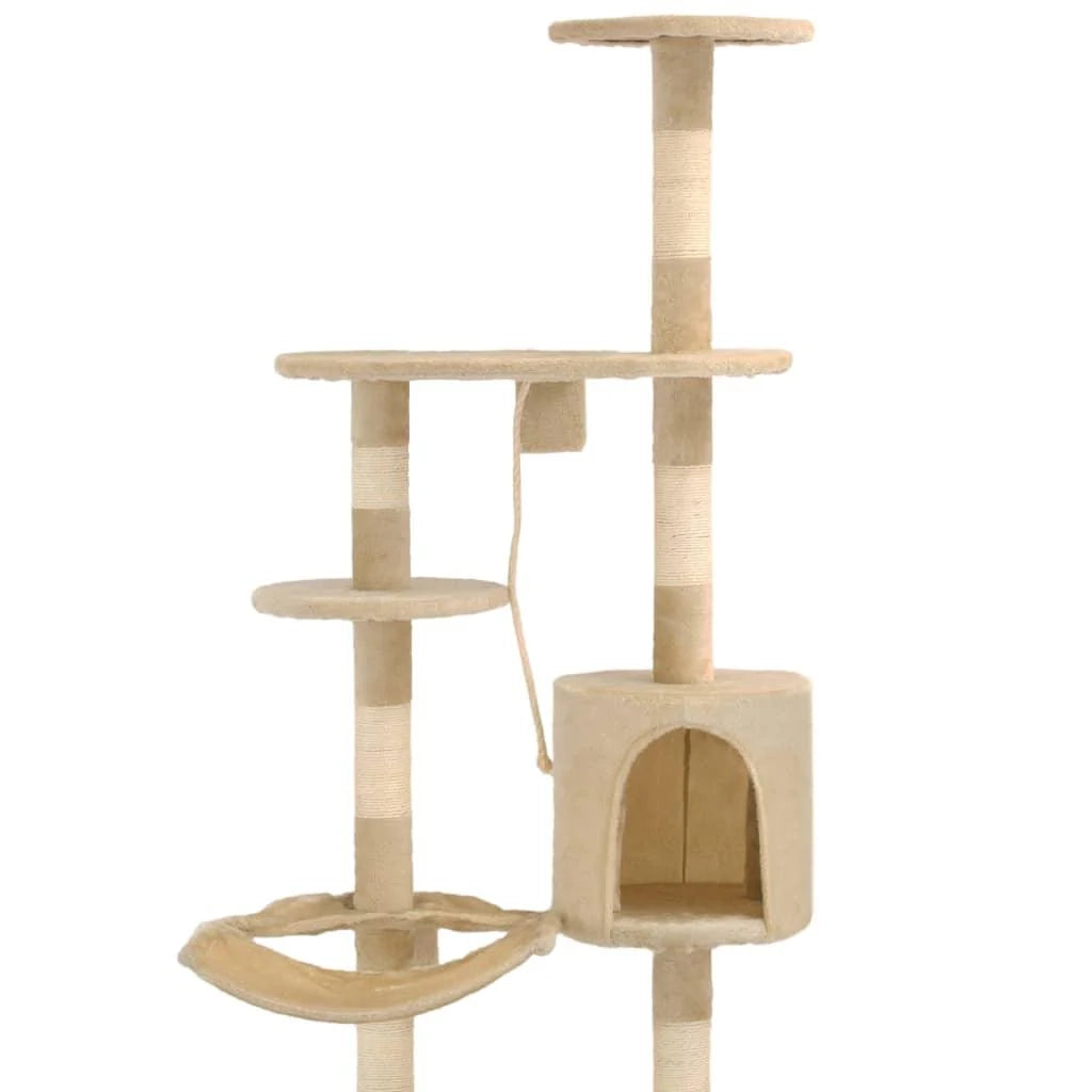 Tiragraffi albero per gatti cuccia per gatti giocattolo peluche sisal montaggio a parete 194 cm beige 3702056
