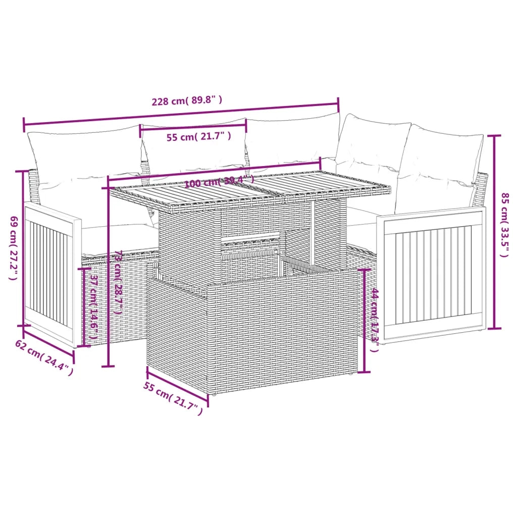 Set Divano da Giardino 5 pz con Cuscini Beige in Polyrattan 3273943