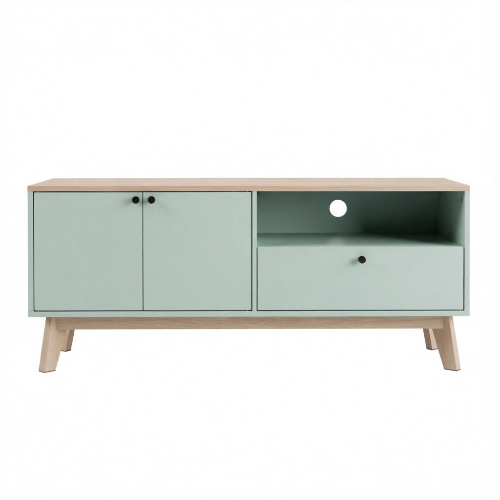 MOBILE TV 120x35x50 cm Verde chiaro con dettagli effetto quercia in MDF