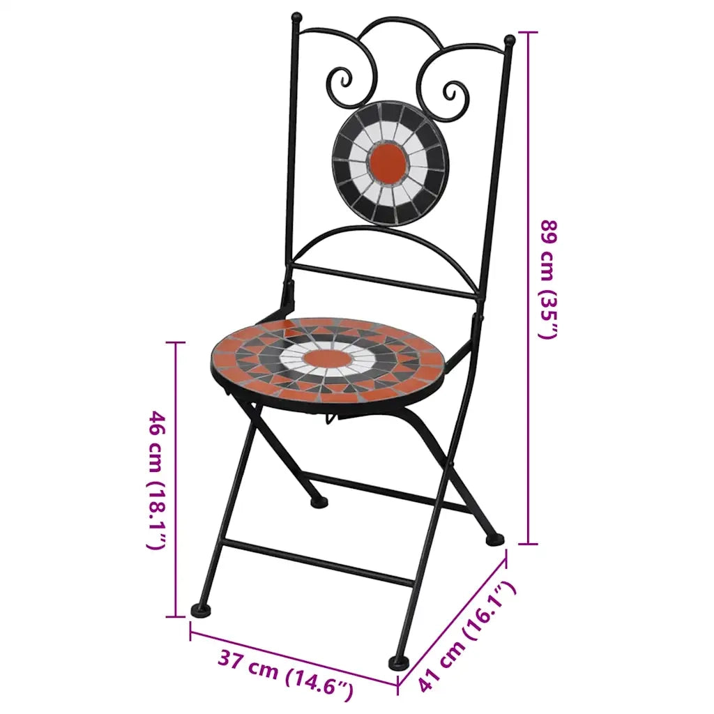 Sedie da Bistrot Pieghevoli 2 pz | Sedie da Esterno Ceramica Terracotta e Bianco