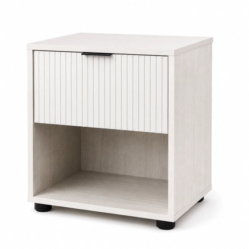 Comodino in Legno 1 Cassetto e Ripiano Design Moderno 40x30 h45 cm Bianco
