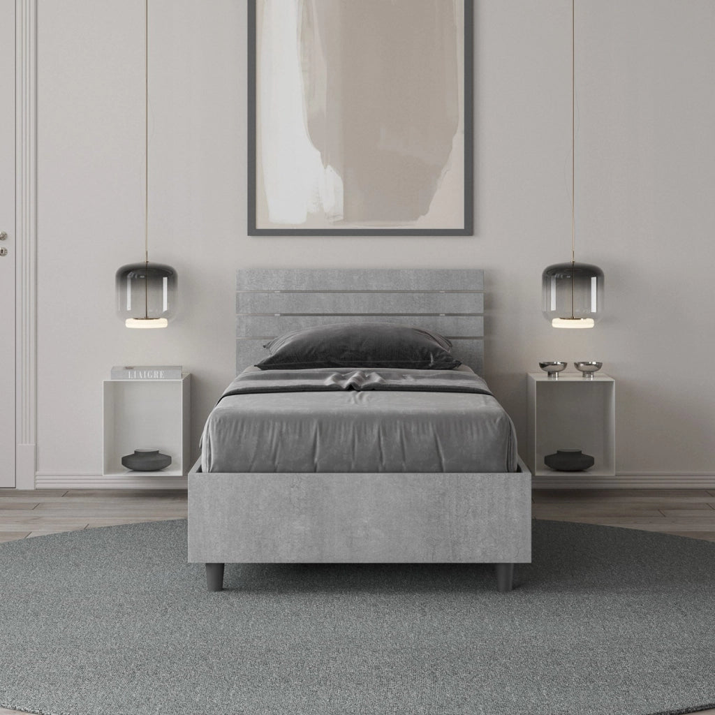 Letto Singolo 80x200 cm Senza Rete Testata Doghe Inclinata Ankel Grigio