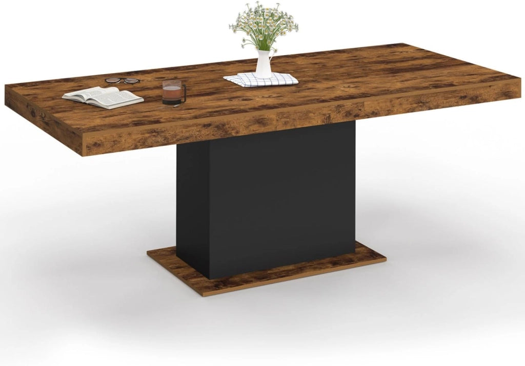 Tavolo da pranzo rettangolare allungabile EDEN 6-10 persone Legno effetto antico e nero 160-200 cm