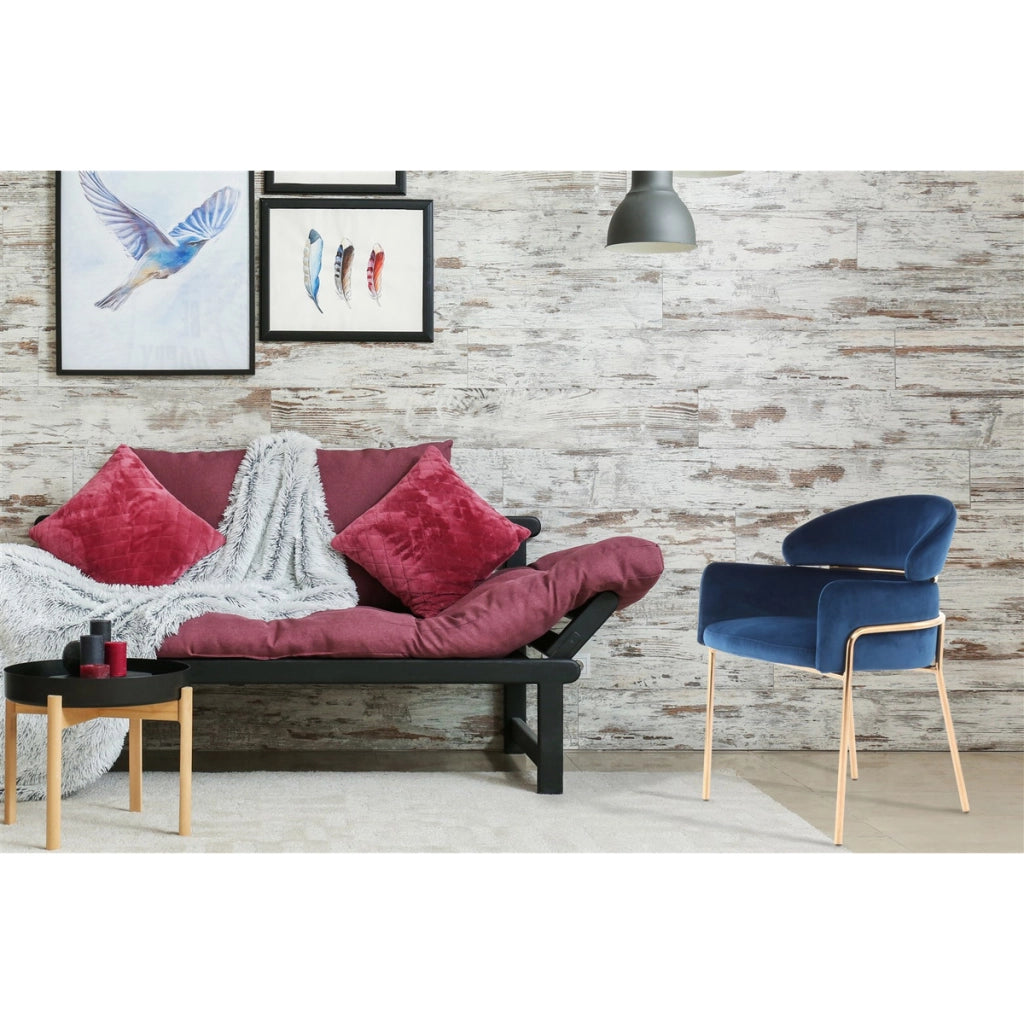 Sedia di design Elva in velluto blu e oro rosa