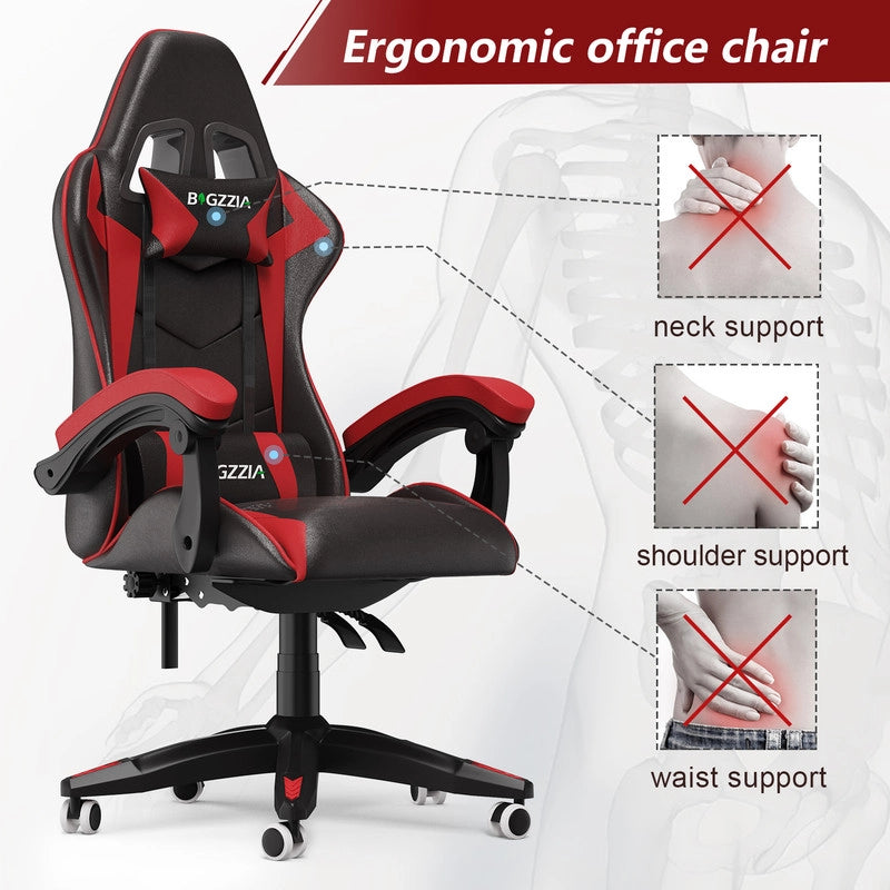 Sedia da gioco,  Sedia da gioco ergonomica, altezza regolabile, schienale reclinabile, braccioli e poggiatesta, nero e rosso