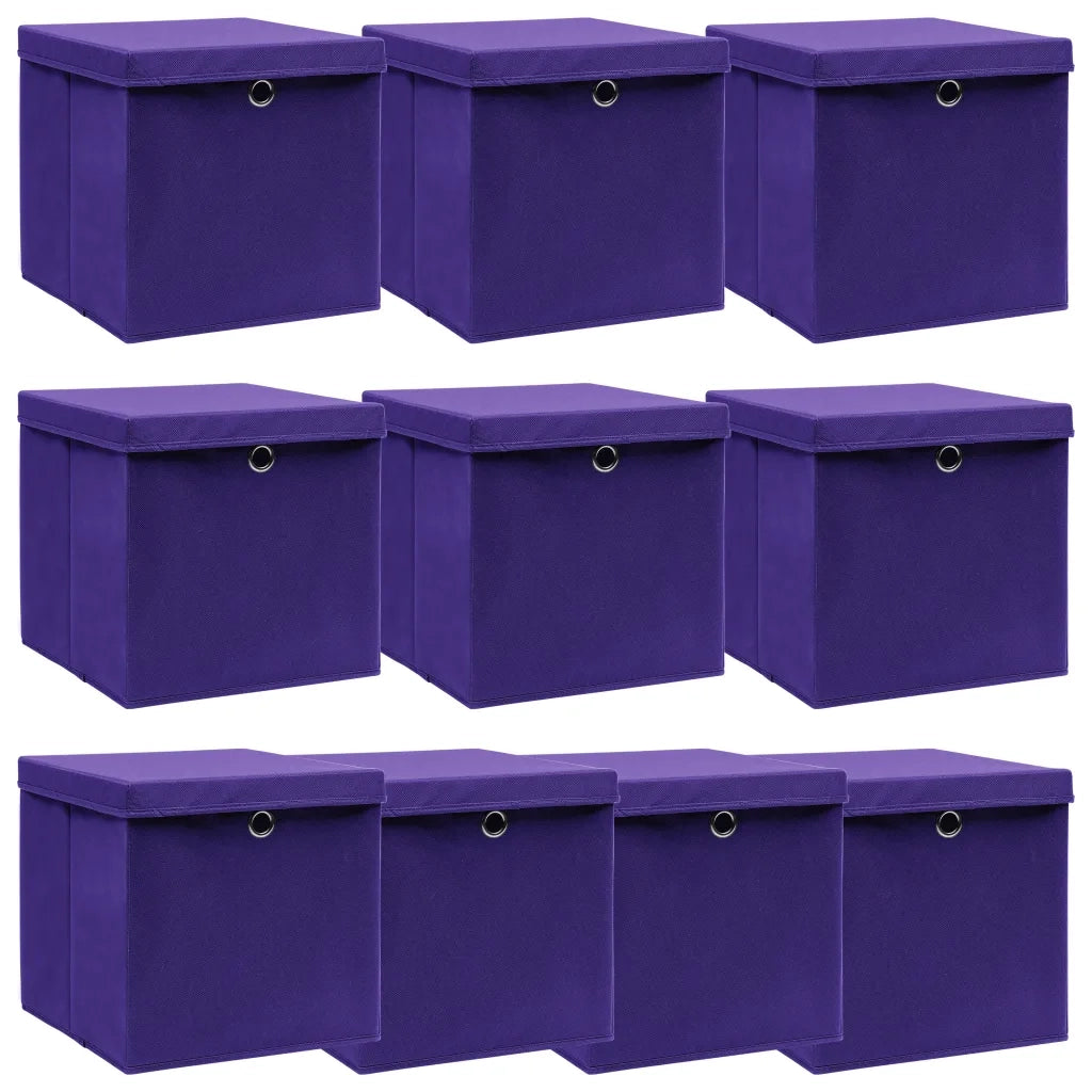 Scatole con Coperchi 10 pz Viola 32x32x32 cm in Tessuto cod mxl 40152
