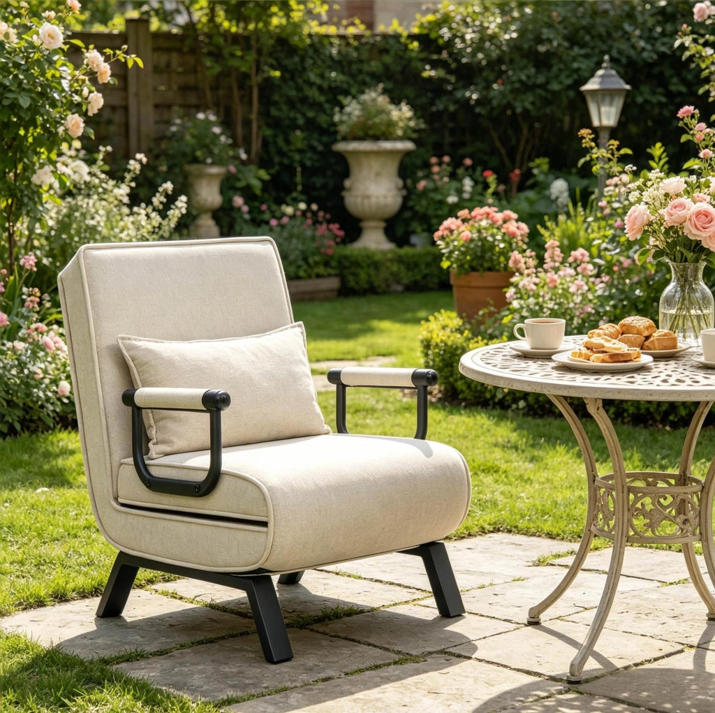 Poltrona letto 3 in 1 con schienale regolabile in lino beige