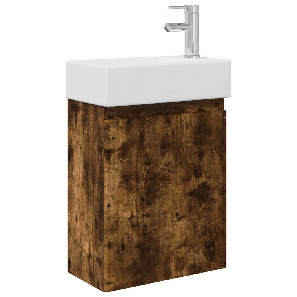 Mobile bagno con rubinetto Rovere Fumo 45,5 x 22,5 x 84 cm