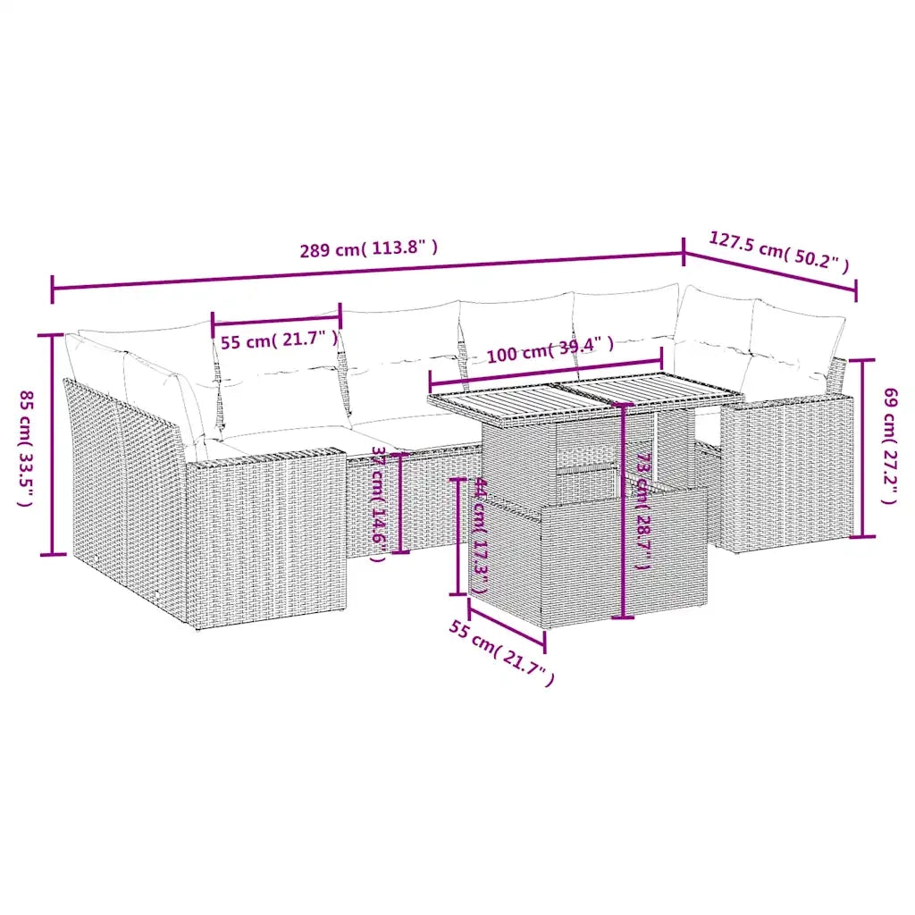 Set Divani da Giardino con Cuscini 8 pz Nero in Polyrattan 3271224