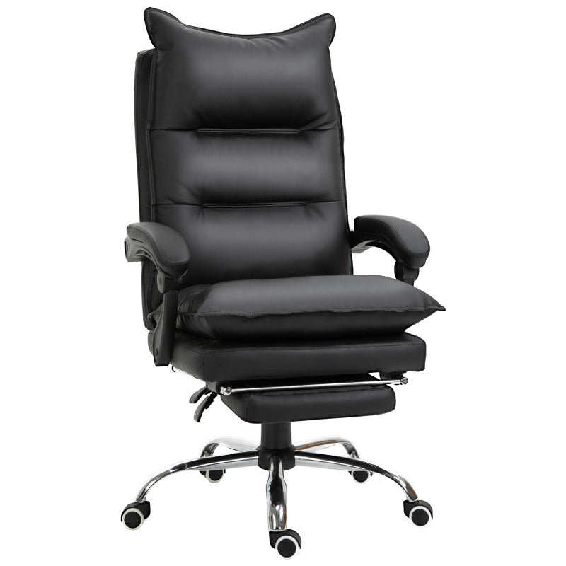Sedia da ufficio in ecopelle ergonomica con poggiapiedi, braccioli e schienale reclinabile, girevole, nero