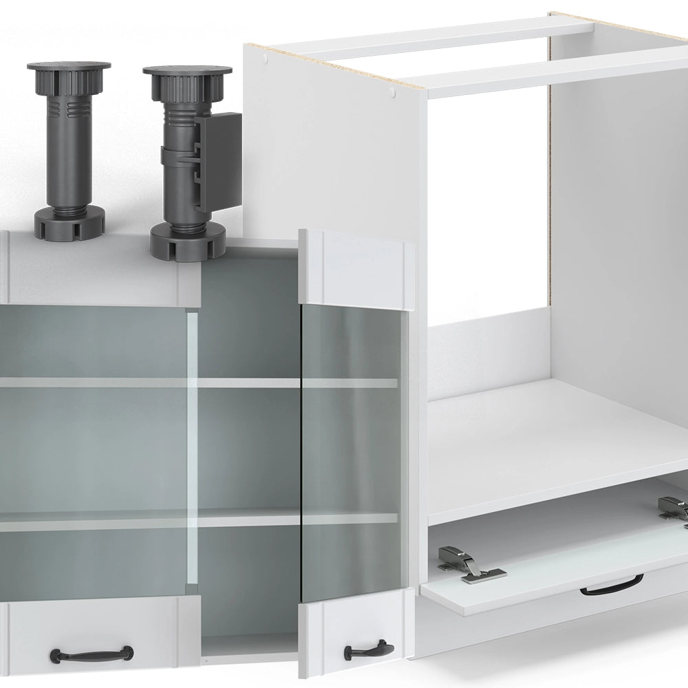 Vicco Cucina angolare completa Casa di campagna bianca/bianco 160 x 60 cm senza piano di lavoro