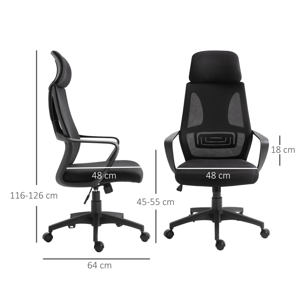 Sedia da Ufficio con Braccioli Poggiatesta Funzione Basculante Nero ¨C Xylo ¨C 64x55x116-126 cm