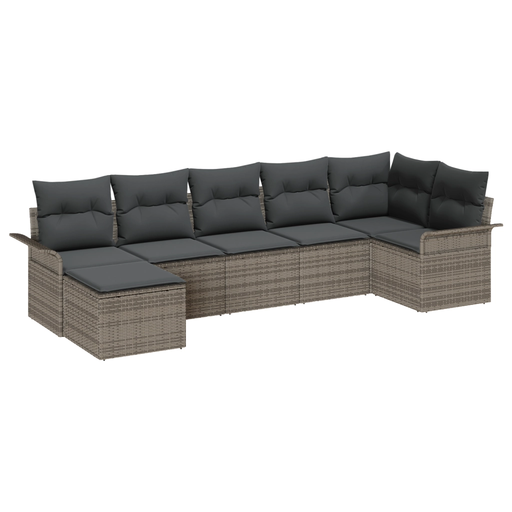 Set di Divano da Giardino  a 7 Pezzi con Cuscini Grigio Rattan Polietilene