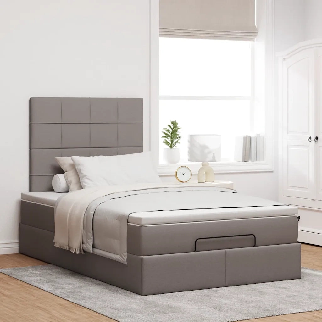 vidaXL Struttura Letto Pouf con Materasso Tortora 120x190 cm Tessuto