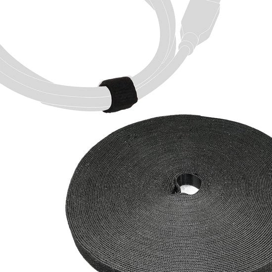 Cinturino a Rullo Doppio - Cinturino a Rullo per Gestione Perfetta dei Cavi - Qualità Vellutata - 25 m x 16 mm - Nero - PRO 1210