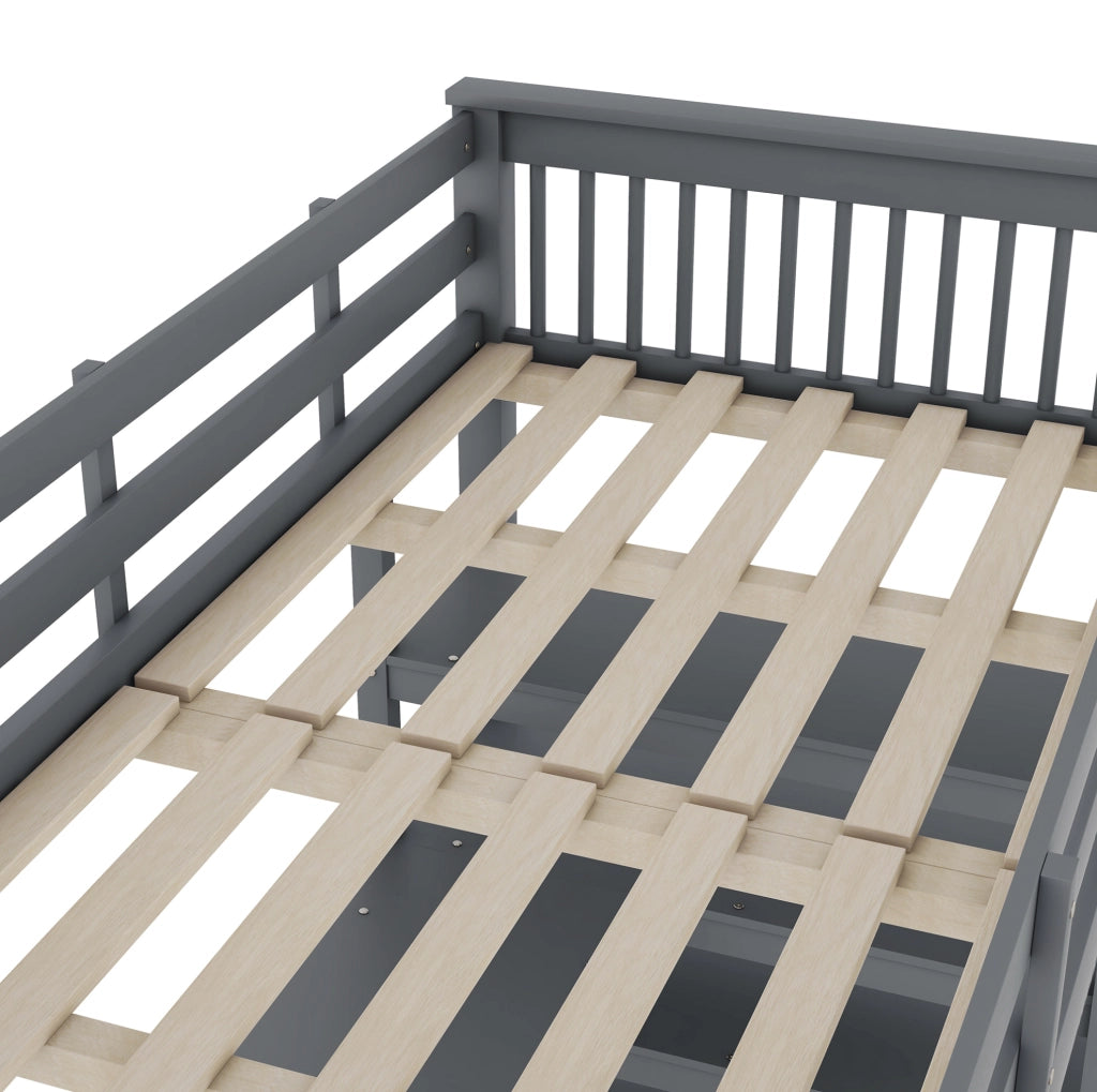 Letto a soppalco 90x200 con scrivania integrata e vani portaoggetti, grigio