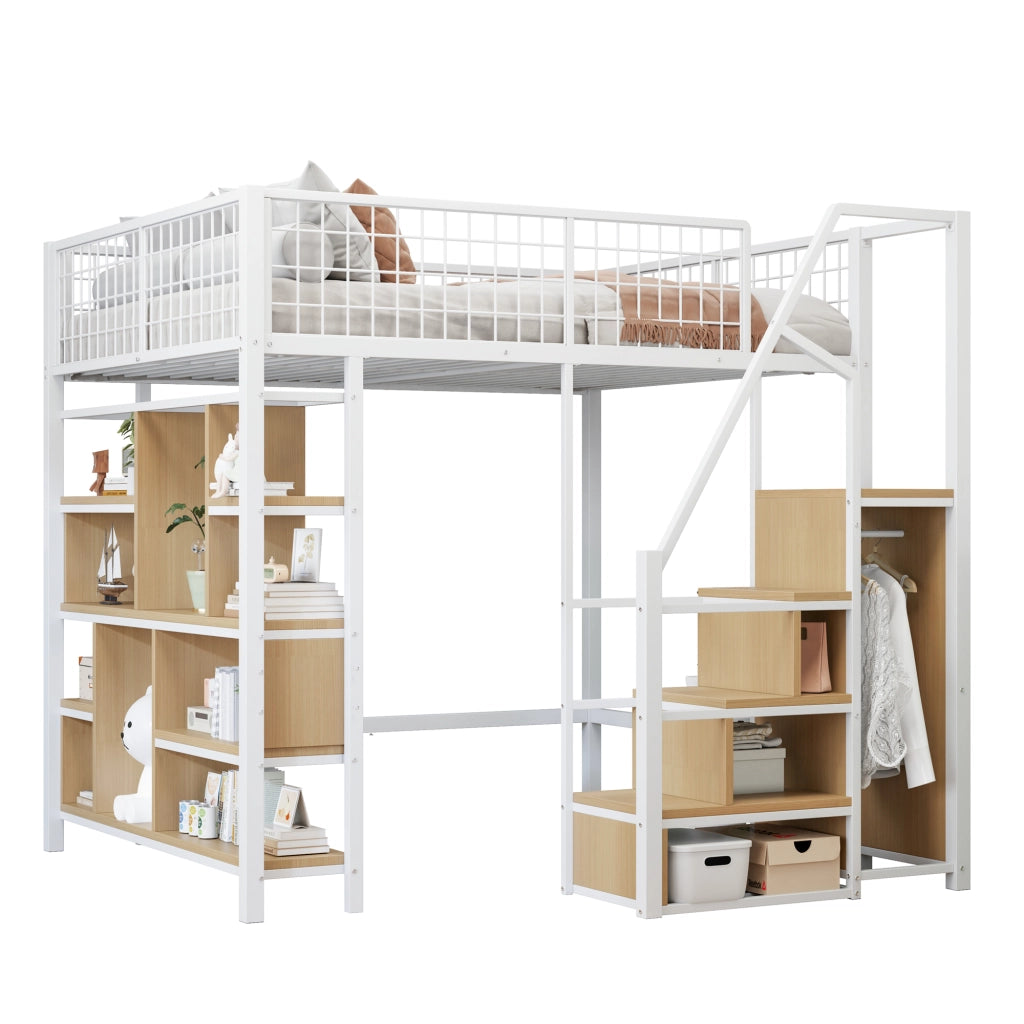 Letto a castello bianco con funzione contenitore in metallo e legno 140x200 cm