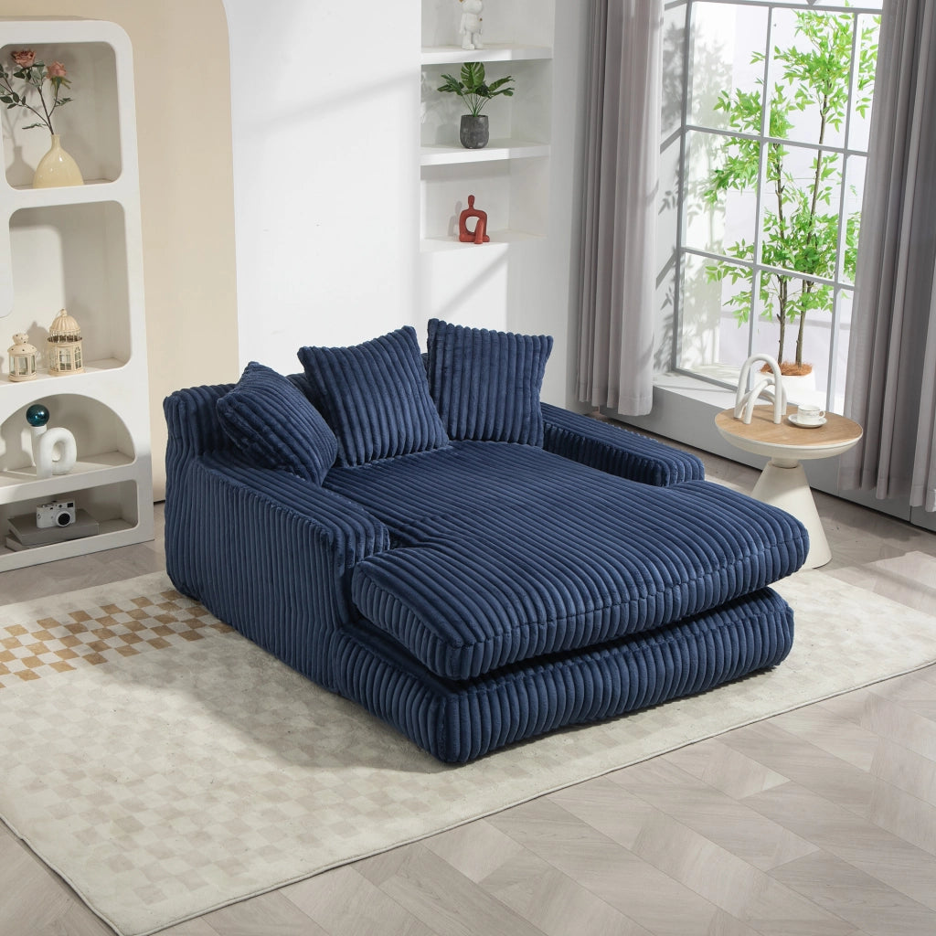 OKWISH Chaise Longue in Velluto a Coste, Design Ergonomico con 3 Cuscini e Seduta a Pavimento, Blu Navy 125 x 155 x 63 cm