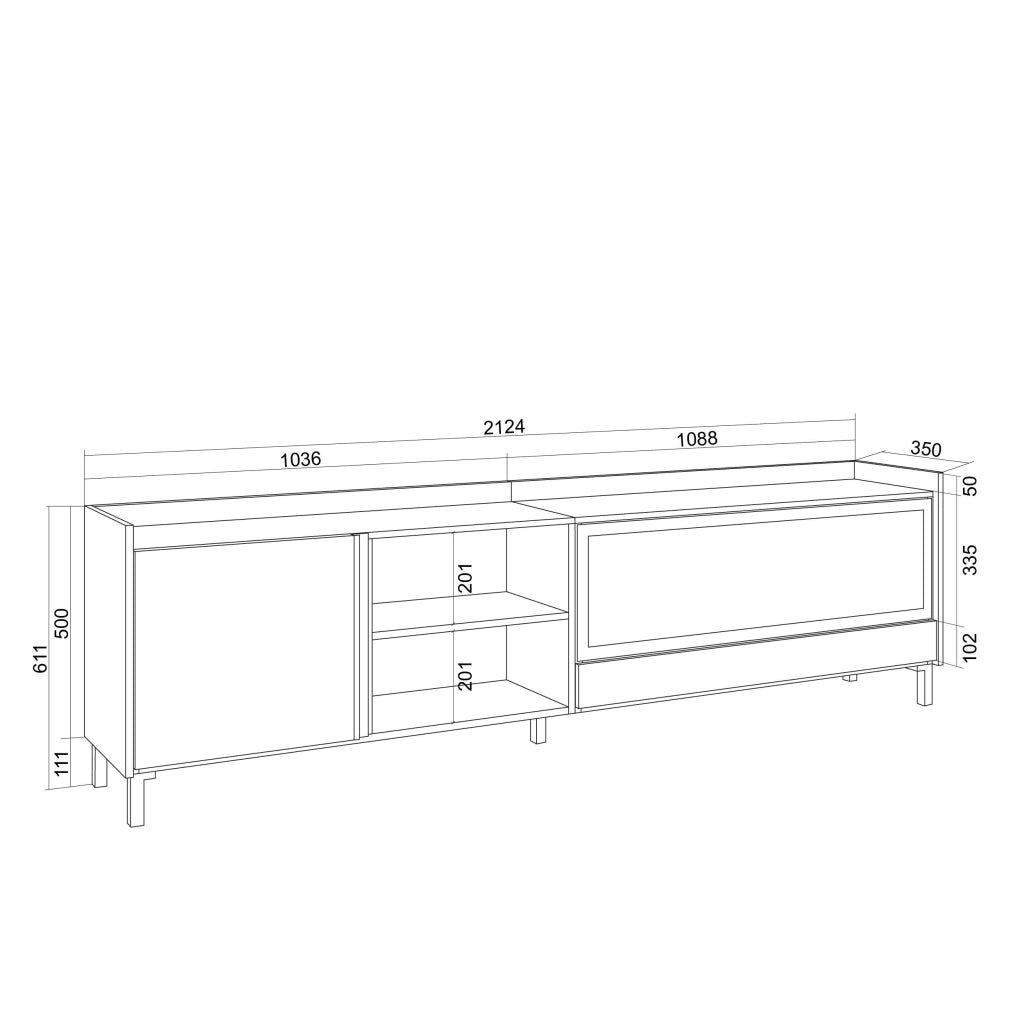 Mobile TV Soggiorno, 212x61x35 cm, Per TV fino a 80", Camino elettrico XXL, Design industriale, Rovere e nero
