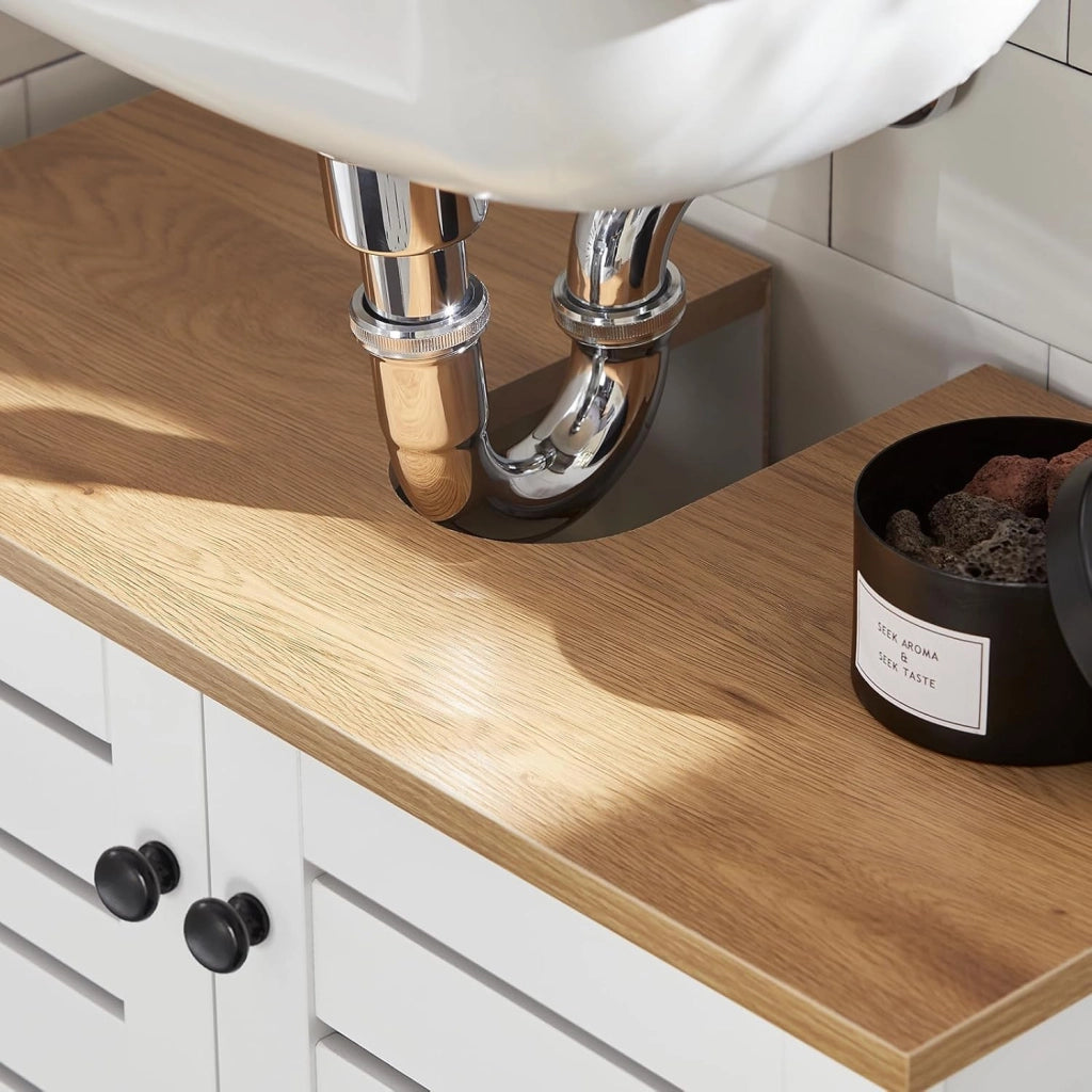 Mobile Sottolavabo per Bagno Mobiletto Salvaspazio con Ripiani Regolabili Ideale per Lavandino, Arredo Bagno Componibile 60x59x30 cm BZR40-W