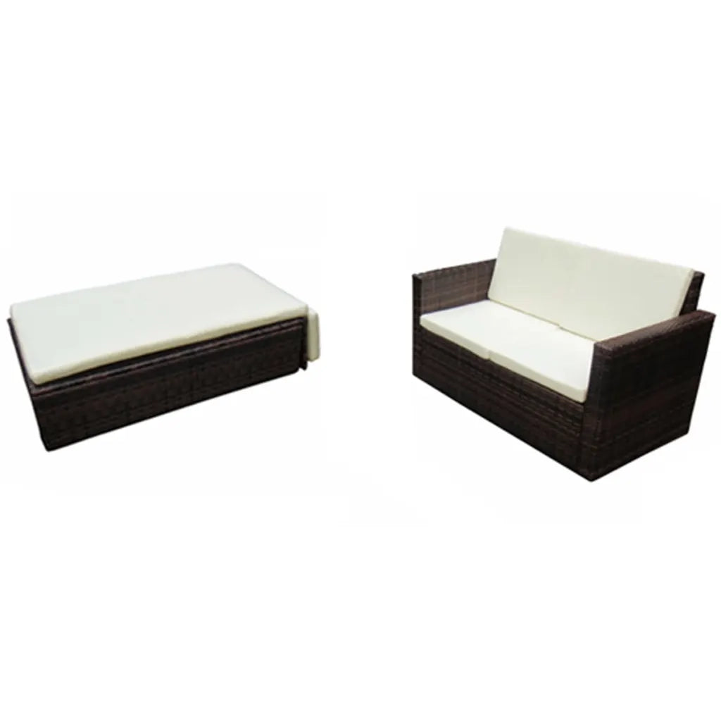 Set Divani da Giardino 2 pz con Cuscini in Polyrattan Marrone 42733