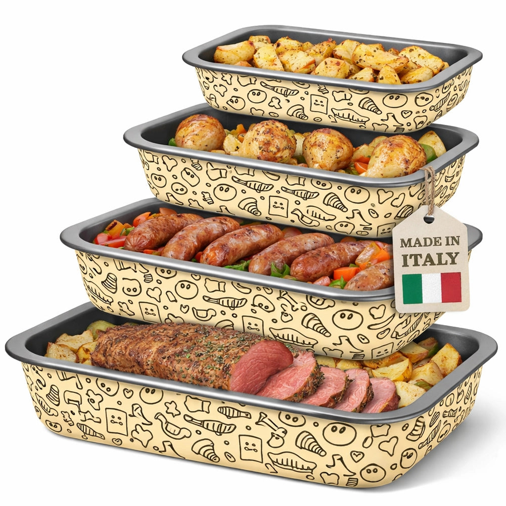 Set 4 Teglie Rettangolari con Alette 20-25-30-35cm Teglia da Cucina Antiaderente